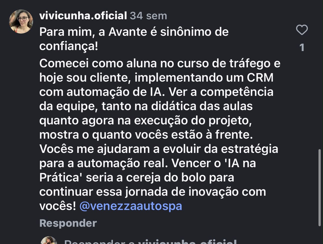 Aluna e cliente fala sobre a competência da equipe Avante