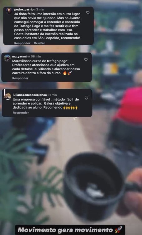 Relatos de alunos sobre a imersão de tráfego pago
